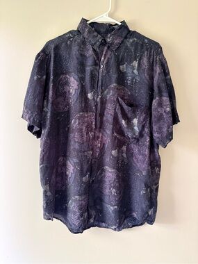 VTG Free Fall Mens Medium 100% Silk Moon Print Short Sleeve Button Up Shirt 90s